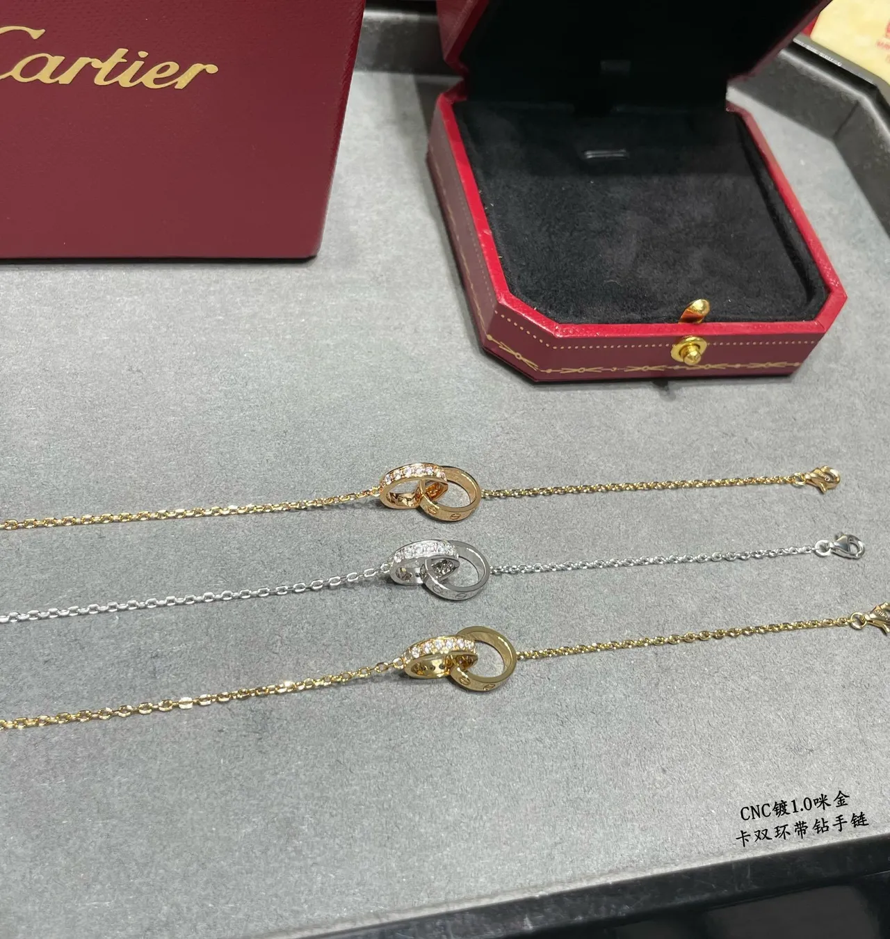 Cartier Trinity Double Ring Pavé Diamond Necklace 3