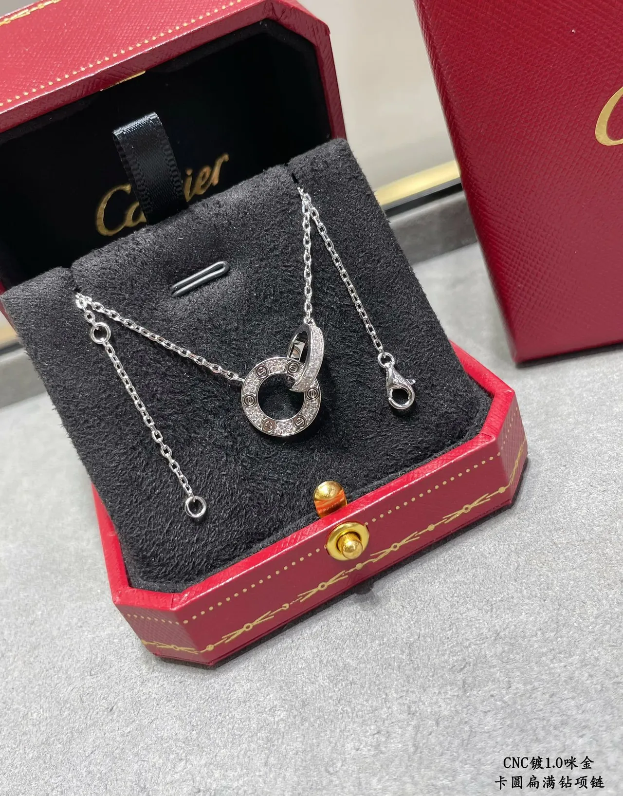 Cartier Trinity-Inspired Pavé Diamond Interlocking Circle Necklace 7