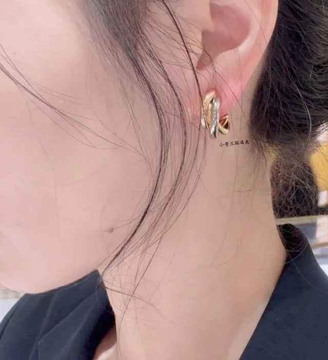 Cartier Trinity Small Three-Ring Two-Tone Gold Hoop Earrings 9