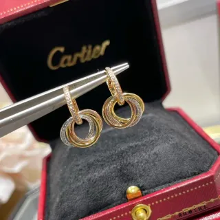Cartier Trinity ট্রিপল ইন্টারলকিং হুপ প্যাভে কানের দুল