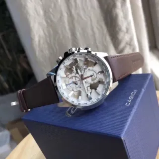 Casio Edifice Chronograph World Time Brown Leather Strap Quartz Watch