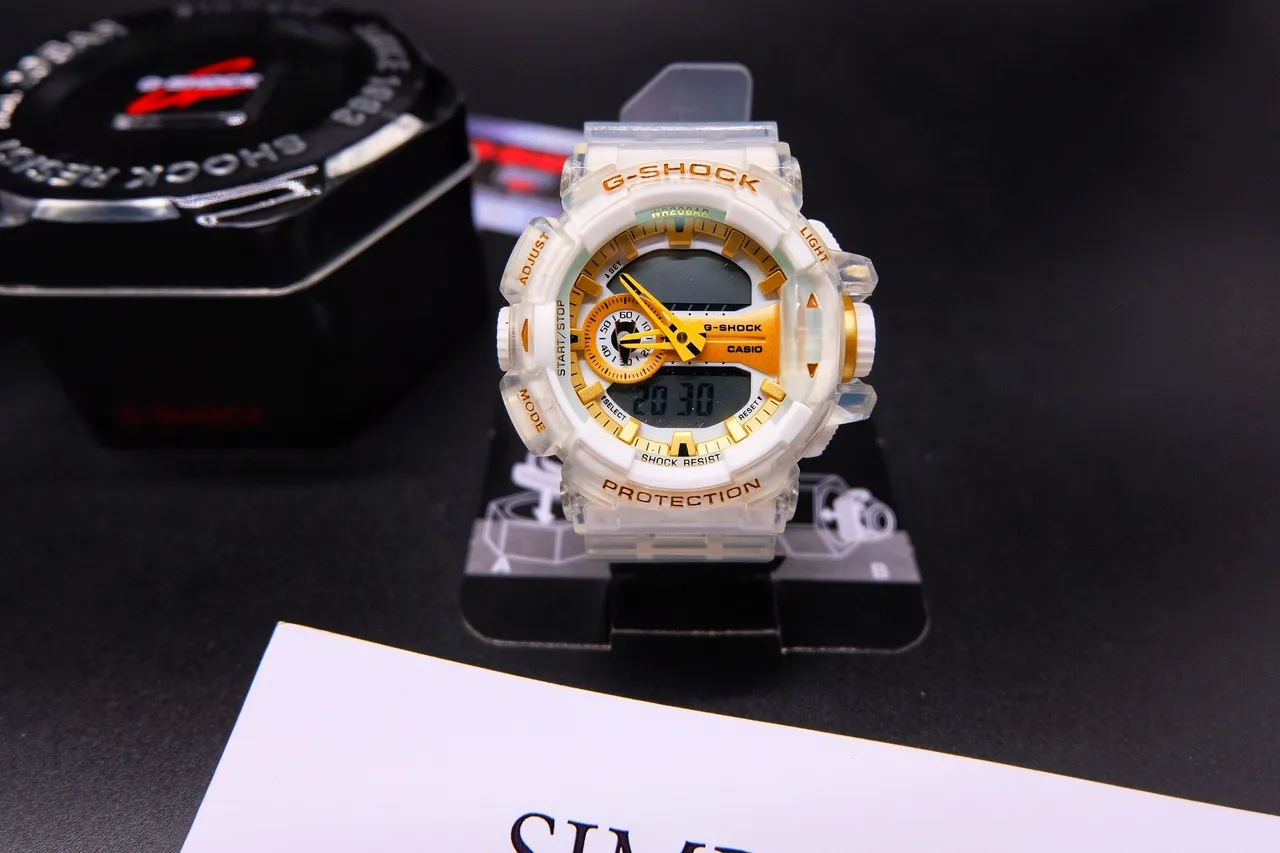 Casio G-Shock GA-2100 ساعة أبيض شفاف وذهبي رياضية 4