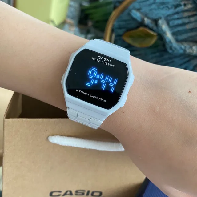 Casio White Blue Rectangular Digital Face Touch-Sensitive Display Watch 3