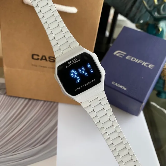 Casio White Blue Rectangular Digital Face Touch-Sensitive Display Watch 6
