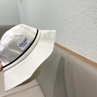 Celine Beige Black Off-White Fabric Trim Band Bucket Hat