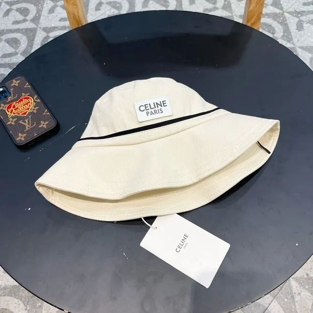 Celine Beige Black Off-White banda de tela sombrero de cubo 2