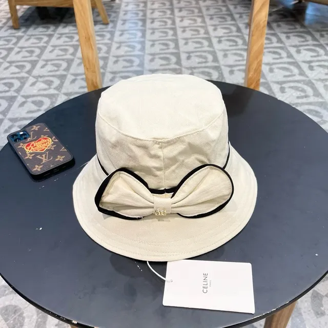 Celine Beige Black Off-White banda de tela sombrero de cubo 3