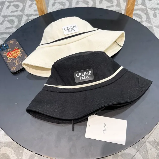 Celine Beige Black Off-White banda de tela sombrero de cubo 6