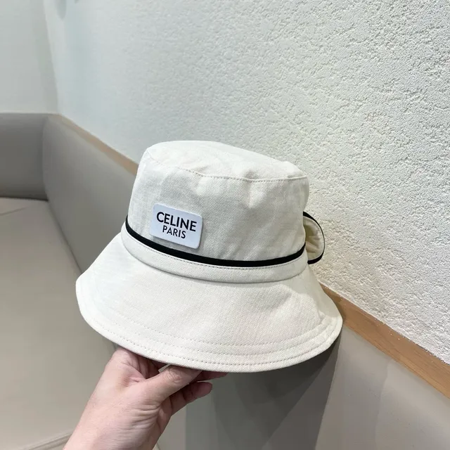 Celine Beige Black Off-White banda de tela sombrero de cubo 8