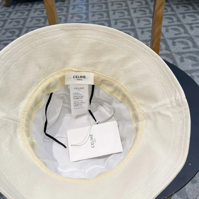 Celine Beige Black Off-White banda de tela sombrero de cubo 9