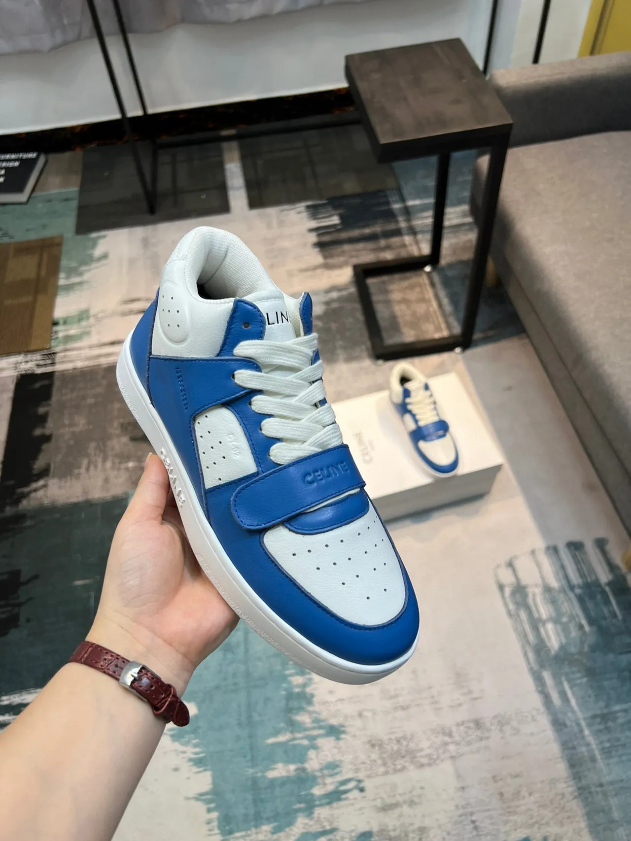 Celine CT-01 Chaussures lifestyle en cuir bleu et blanc à lacets 6