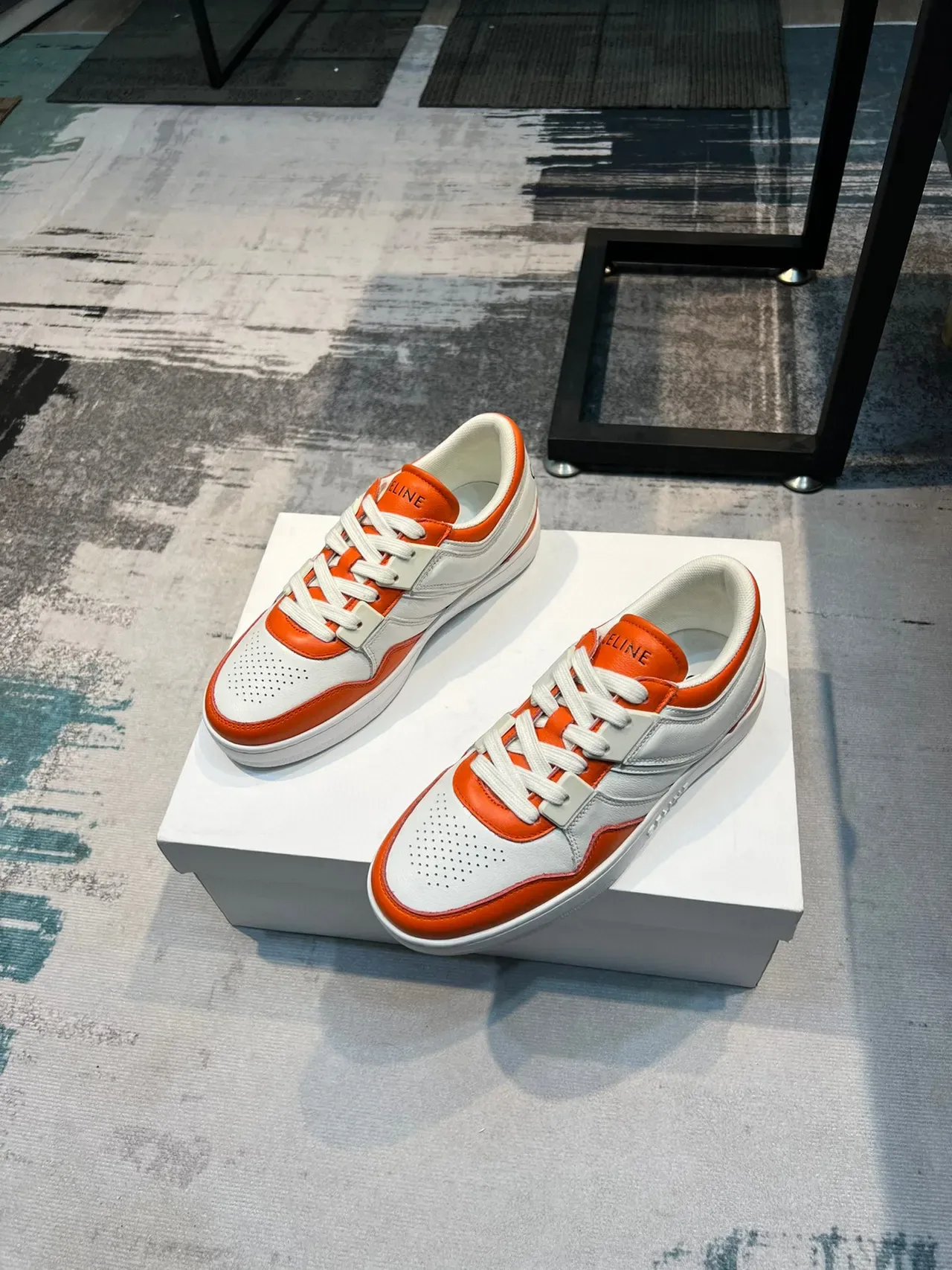 Celine CT-01 White and Orange Panelled Lifestyle Sneakers 6