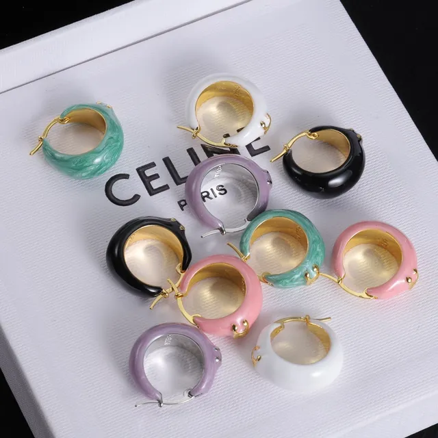 Celine Multicolor Gold Enamel-Coated Hardware Earrings 2