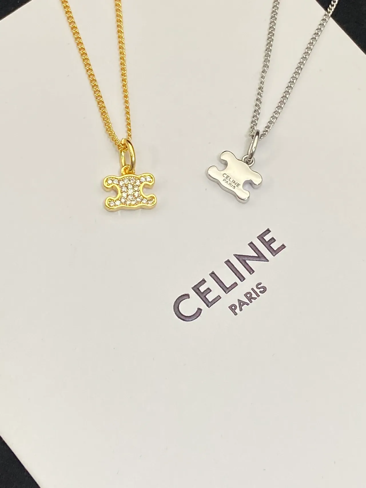 Celine Triomphe لوجو سلسلة قلادة ذهبي فضي 3