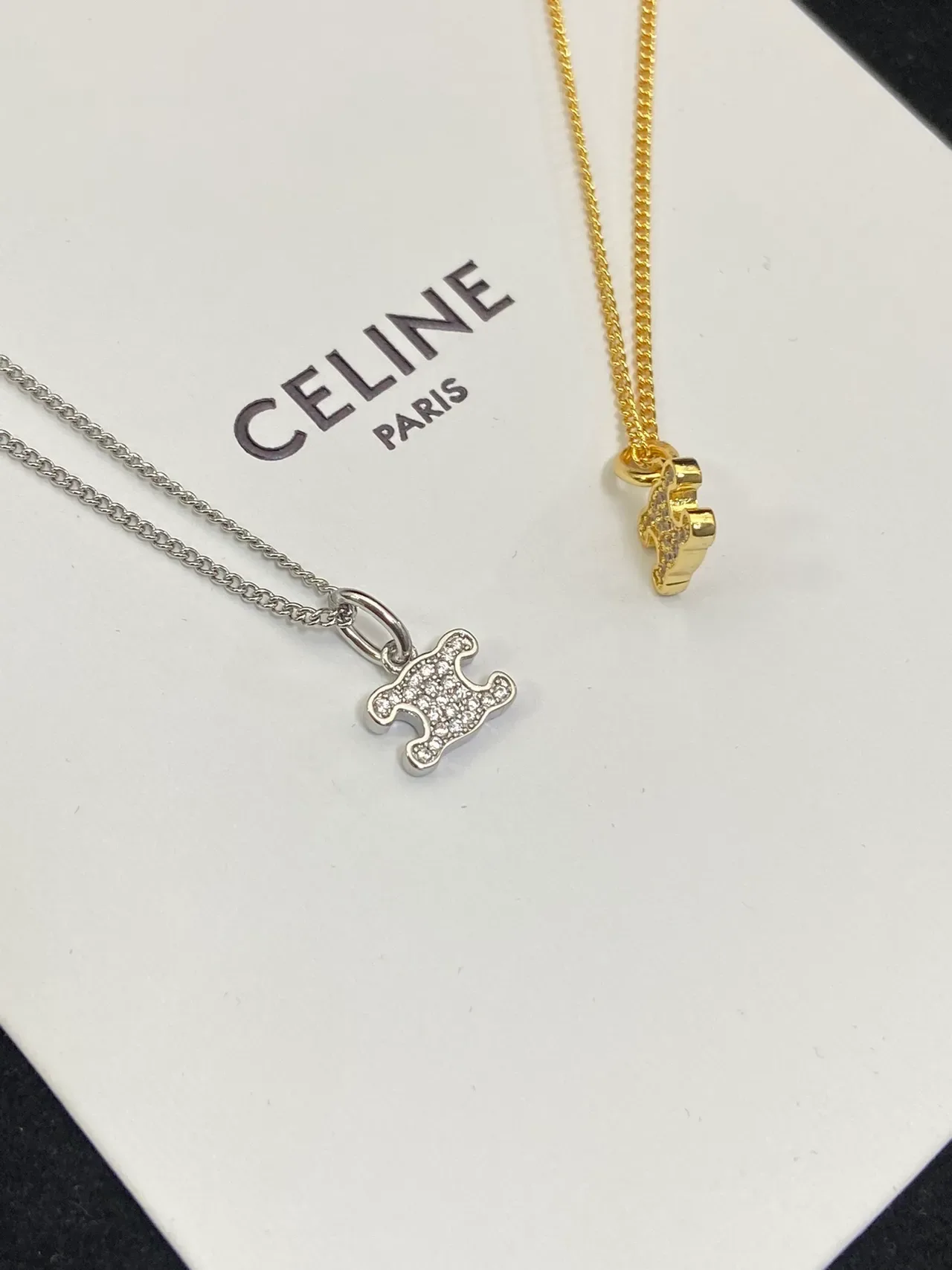 Celine Triomphe لوجو سلسلة قلادة ذهبي فضي 5