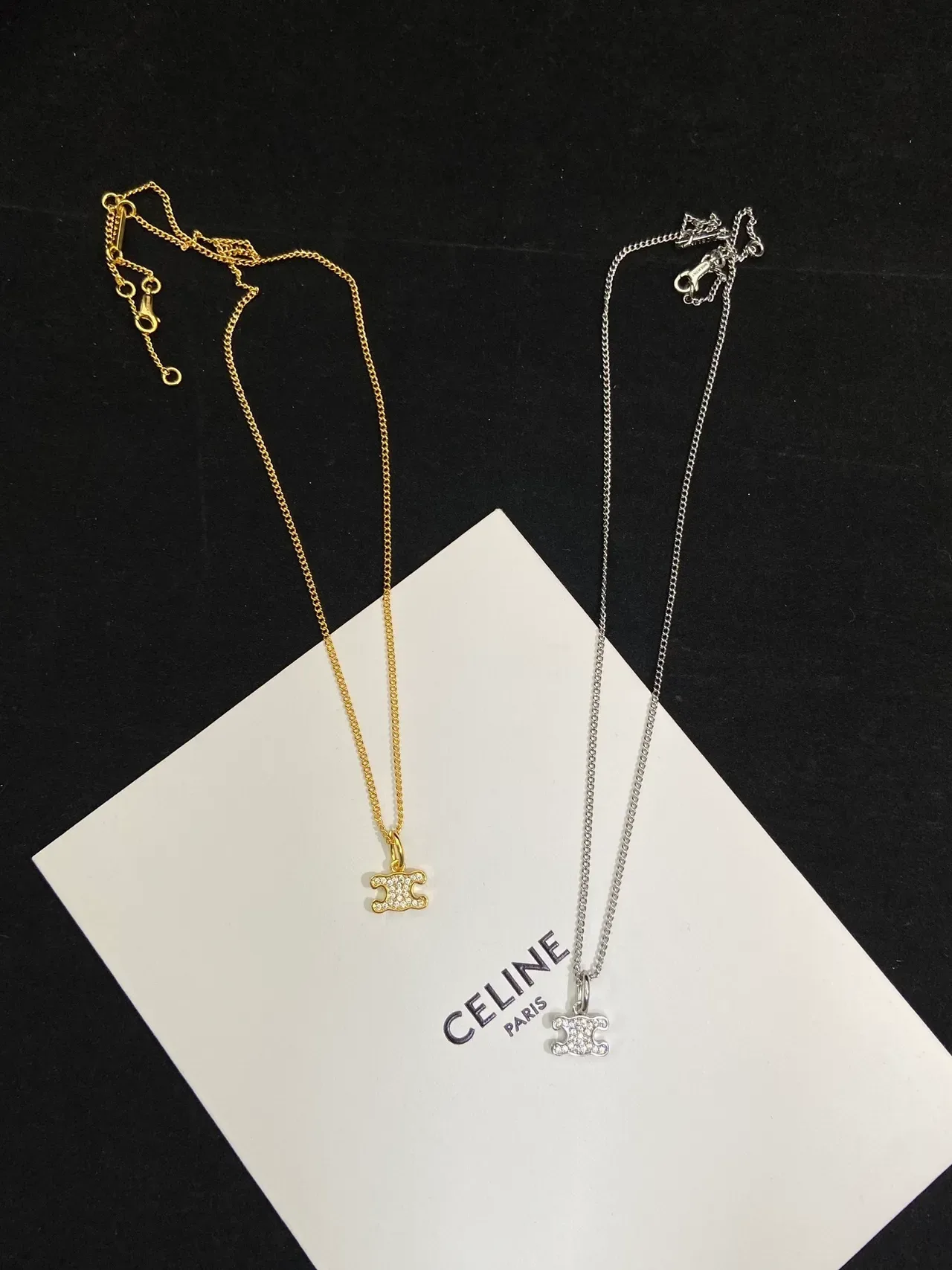Celine Triomphe لوجو سلسلة قلادة ذهبي فضي 6