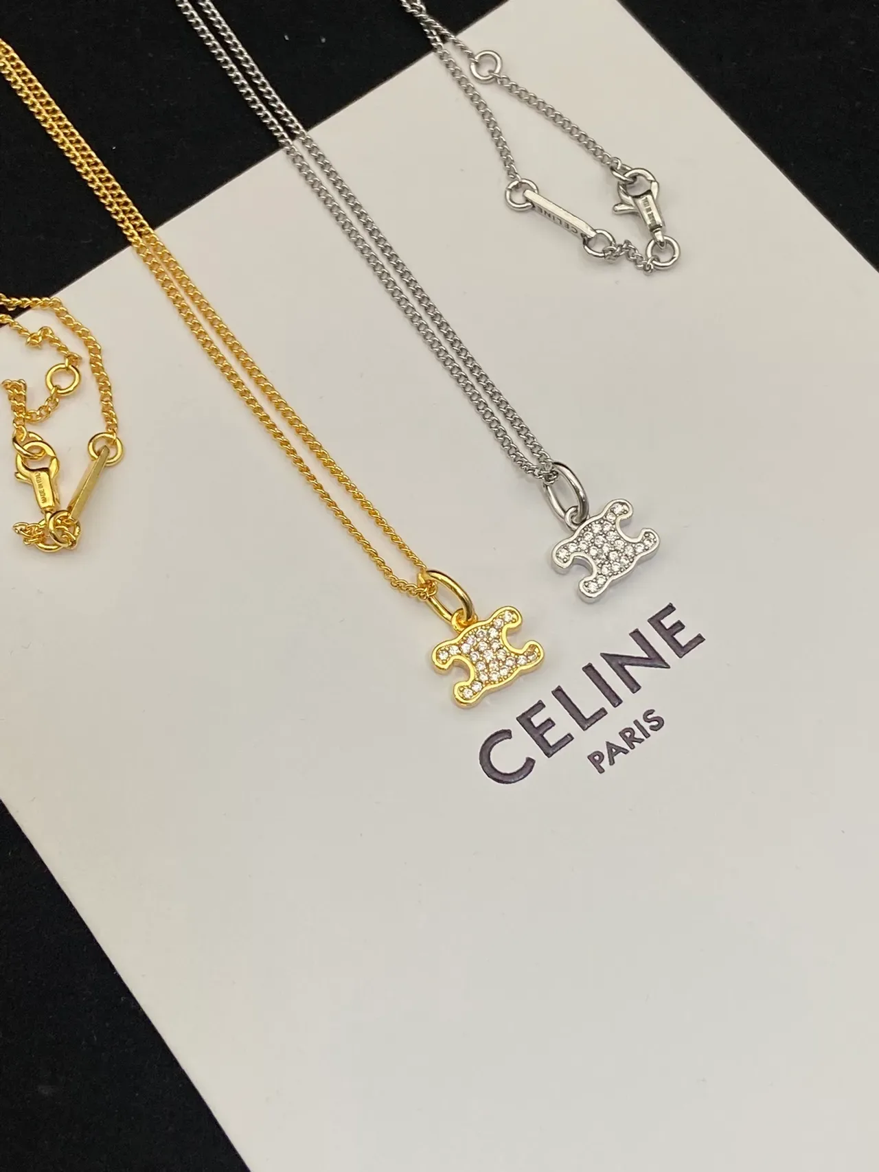 Celine Triomphe لوجو سلسلة قلادة ذهبي فضي 9