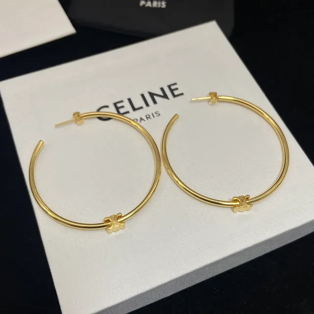 Celine Triomphe चांदी-सोना बड़ी पतली हूप्स क्रॉस मोटिफ डिटेल ईयरिंग्स 3