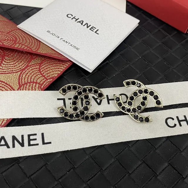 Chanel Bijoux Fantaisie Interlocking CC Boucles d'oreilles Cristal Noir 8