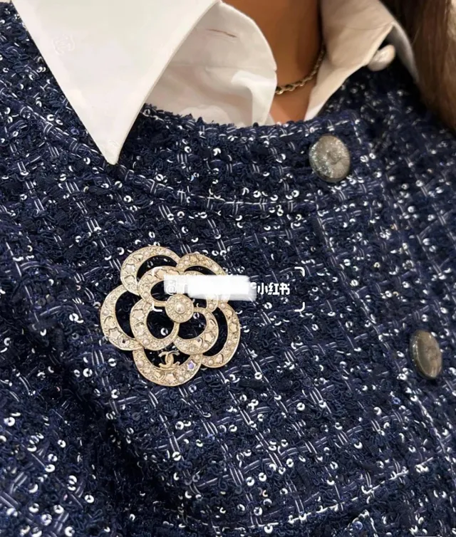 Chanel Camellia Brooch Silver White Multi-Ring Layered Brooch 3