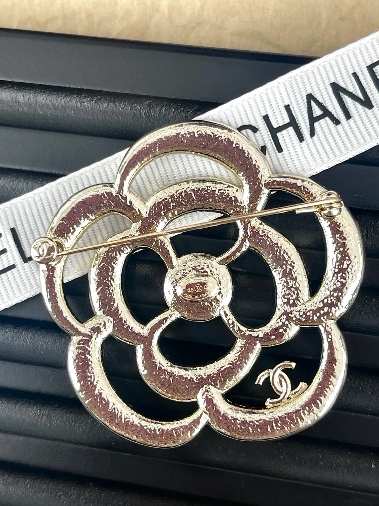 Chanel Camellia Brooch Silver White Multi-Ring Layered Brooch 6