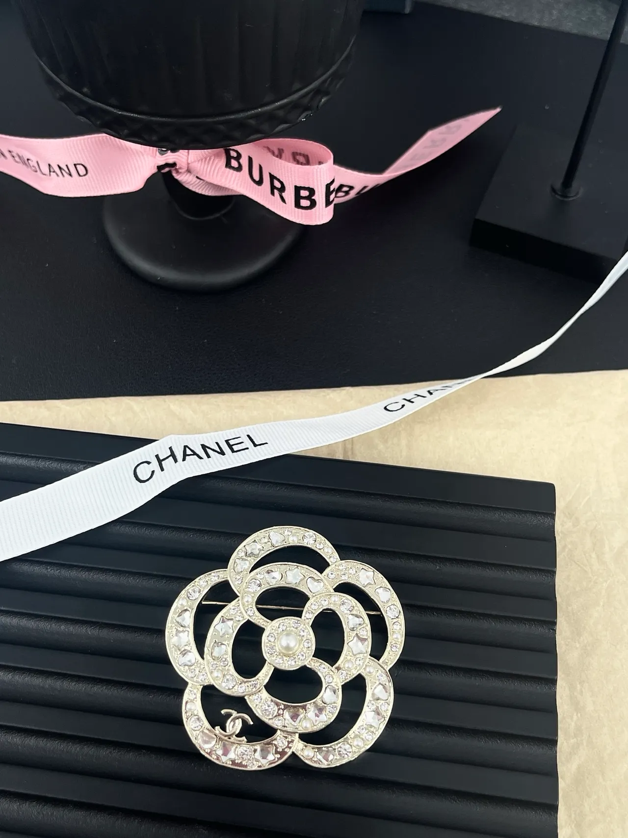 Chanel Camellia Brooch Silver White Multi-Ring Layered Brooch 7