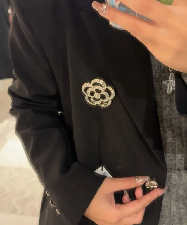 Chanel Camellia Brooch Silver White Multi-Ring Layered Brooch 8