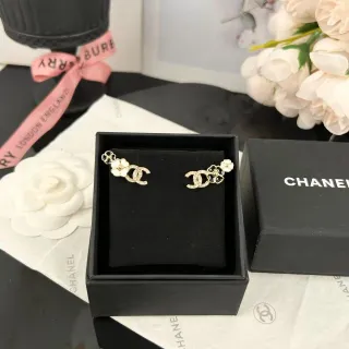Chanel Camellia CC Gold-Tone Enamel Stud Earrings
