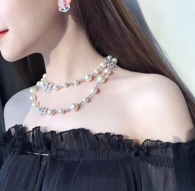 Chanel Camélia Perle Collier Blanc Argent Double-Strand Choker CC Logo Charms Collier 5