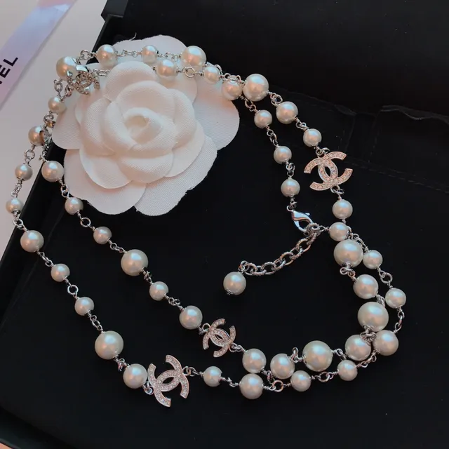 Chanel Camélia Perle Collier Blanc Argent Double-Strand Choker CC Logo Charms Collier 6
