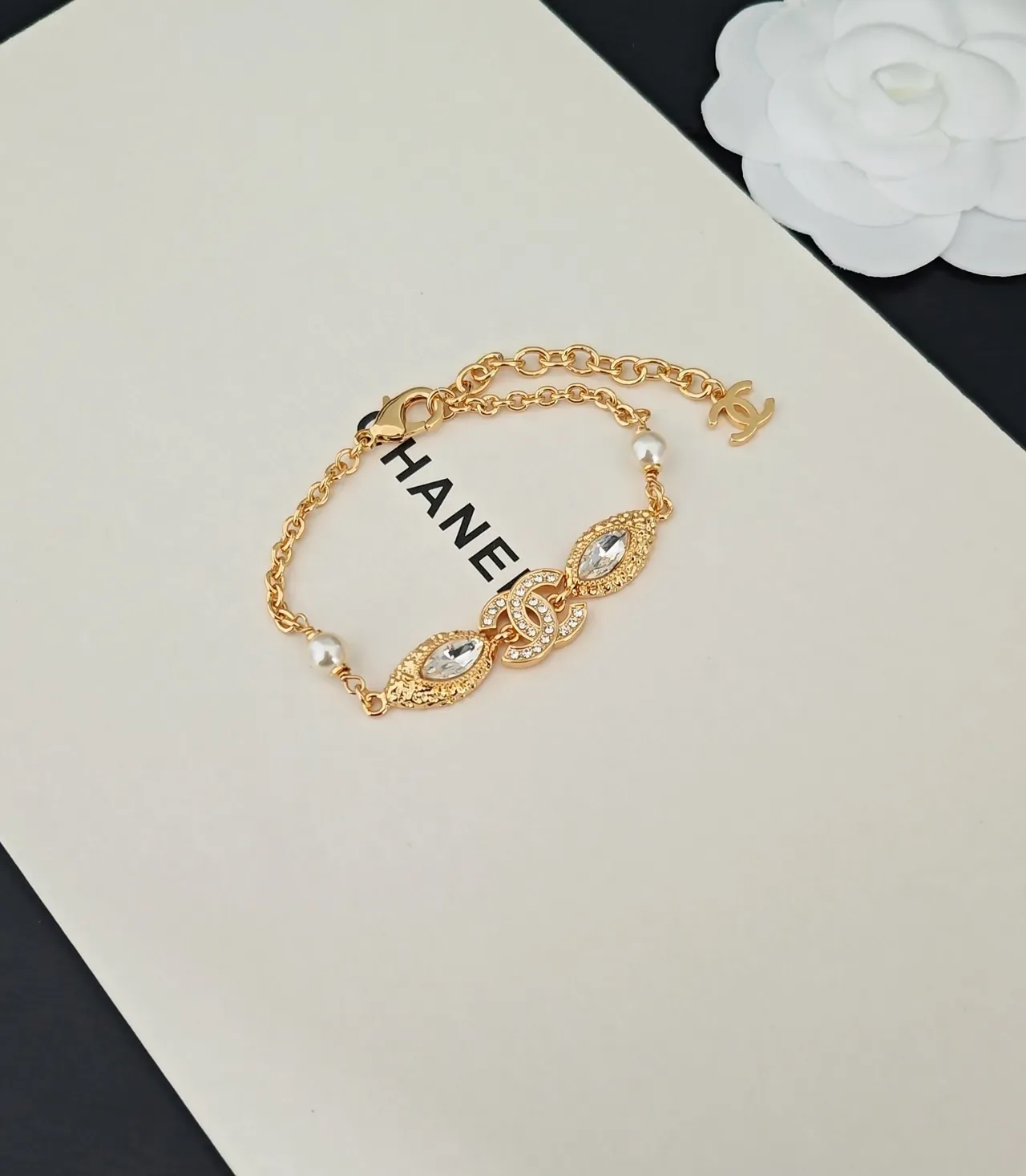 Chanel CC Crystal and Pearl Bracelet 4