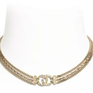 Chanel CC Logo Choker ذهبي شفاف سلسلة ثلاثية متشابكة قلادة