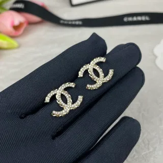 Chanel CC Logo Pavé Gold Silver Interlocking Crystals Earrings