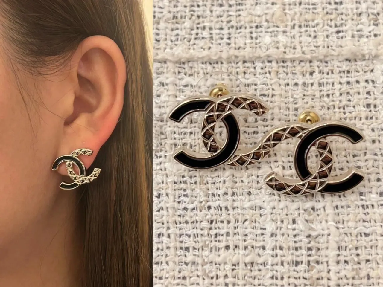 Chanel CC গোলাপি সোনা Interlocking Logo এনামেল ইয়ারিংস 3