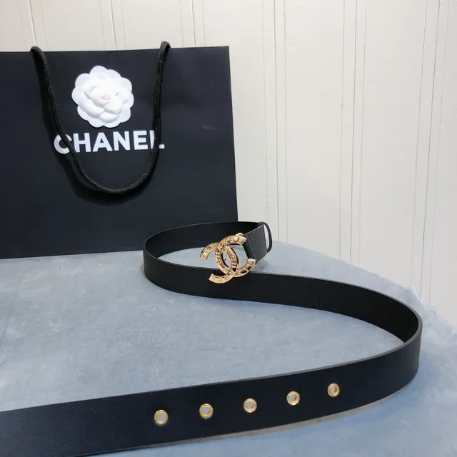 Chanel Classic CC Belt Black Gold Textured Interlocking Buckle Leather Belt 5