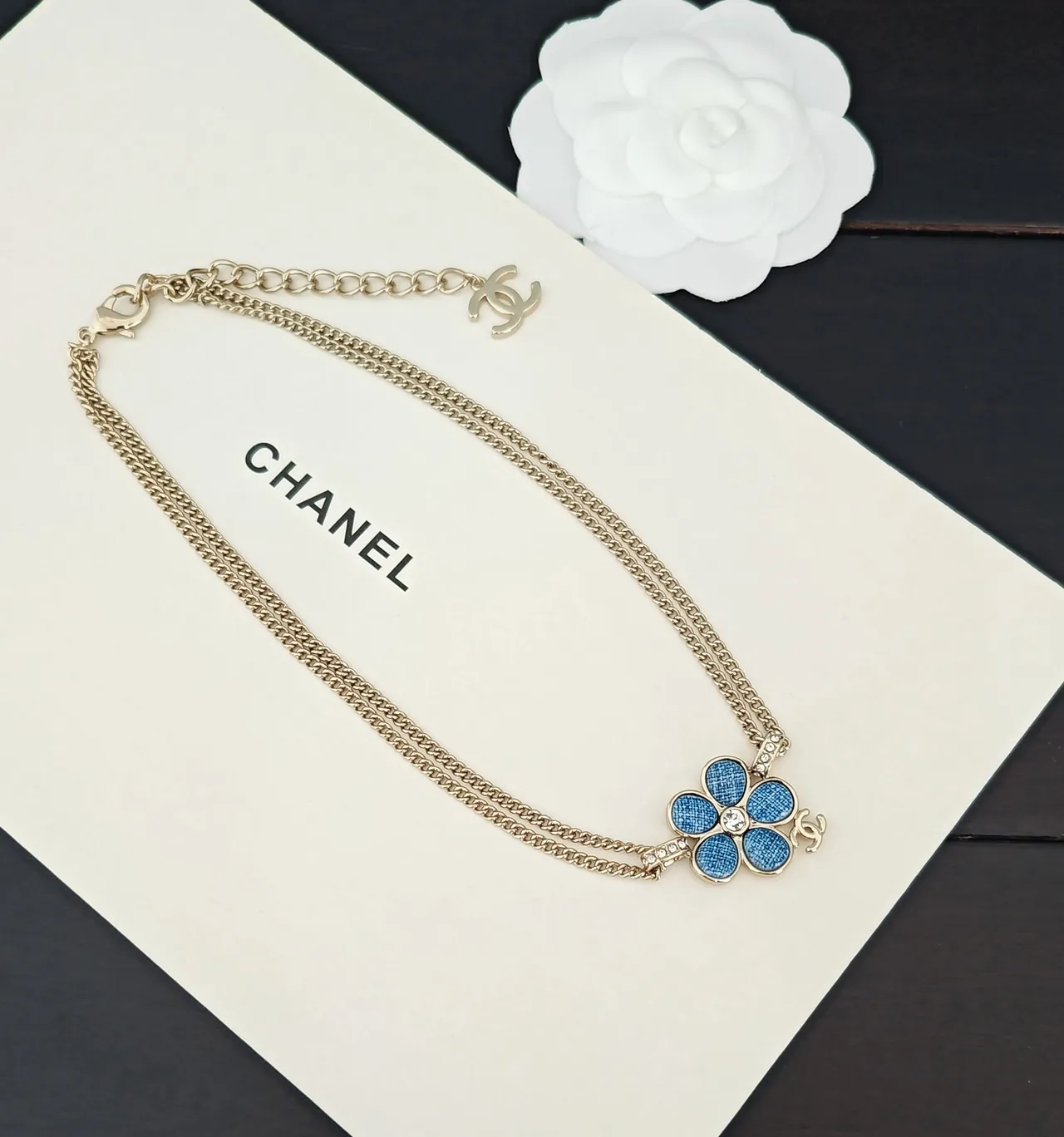Chanel Floral Pendant Gold-Tone Chain Necklace 3