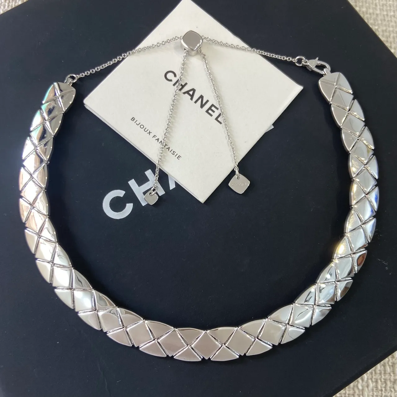 Chanel 金色 刚性 项圈 绗缝 钻石切割 链节 项链 7