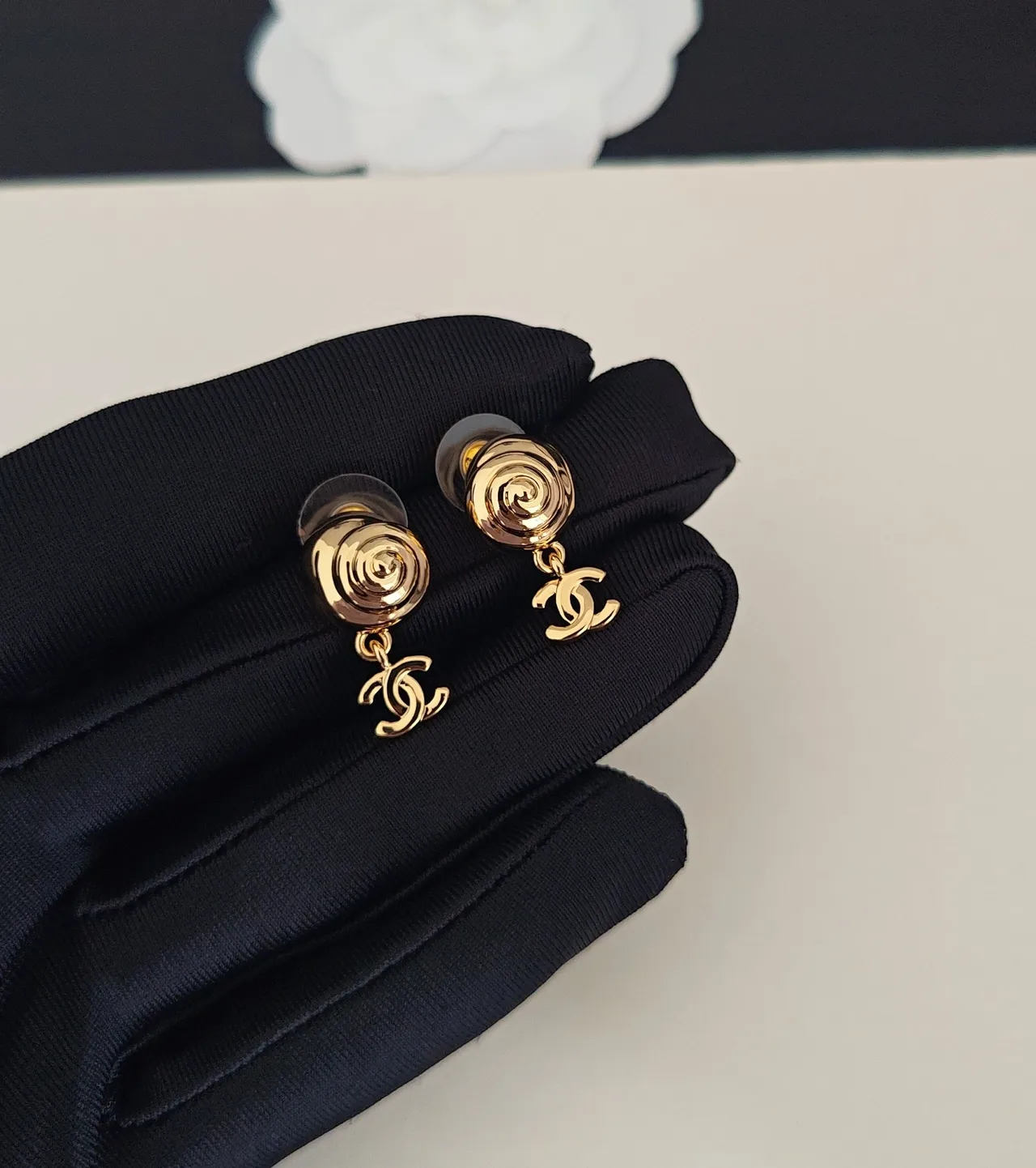 Chanel Gold Sculpted Rose Stud Earrings 5