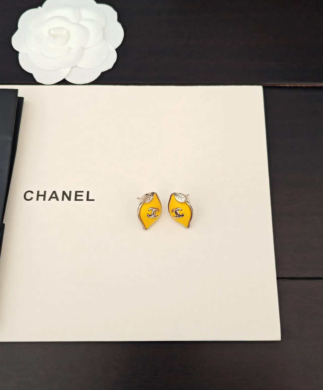 Chanel Lemon-Shaped Enamel CC Logo Stud Earrings 2