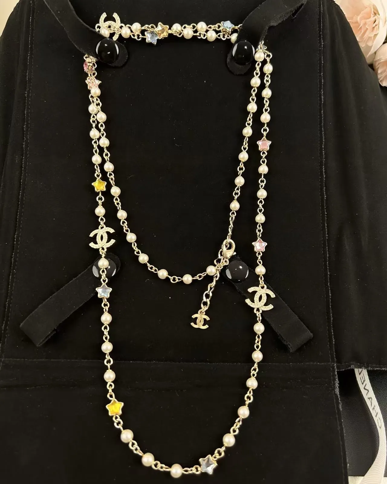 Chanel Pearl and CC Logo Star Charm Layered Necklace 5