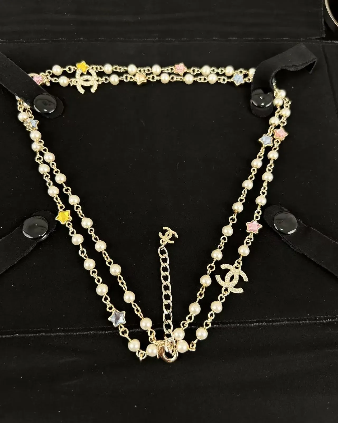 Chanel Pearl and CC Logo Star Charm Layered Necklace 7