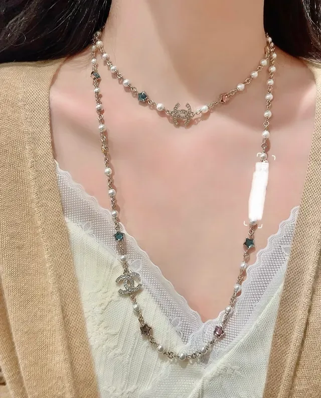 Chanel Pearl and CC Logo Star Charm Layered Necklace 11