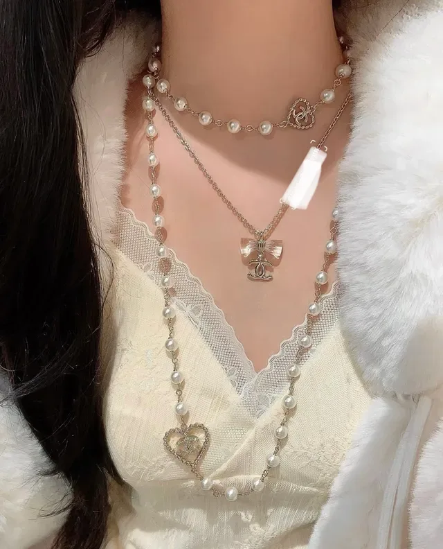 Chanel Pearl and CC Logo Star Charm Layered Necklace 12