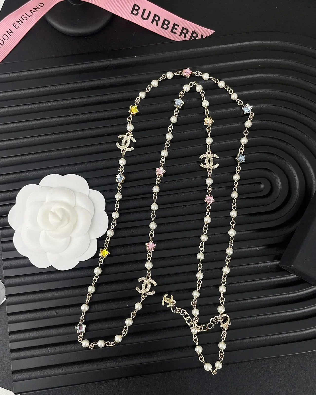 Chanel Pearl and CC Logo Star Charm Layered Necklace 13