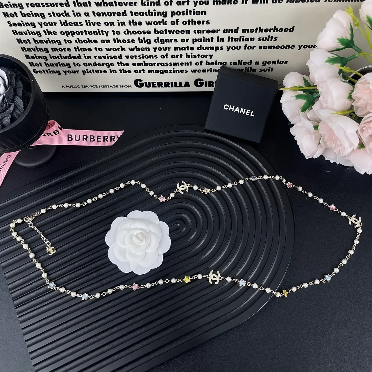Chanel Pearl and CC Logo Star Charm Layered Necklace 14