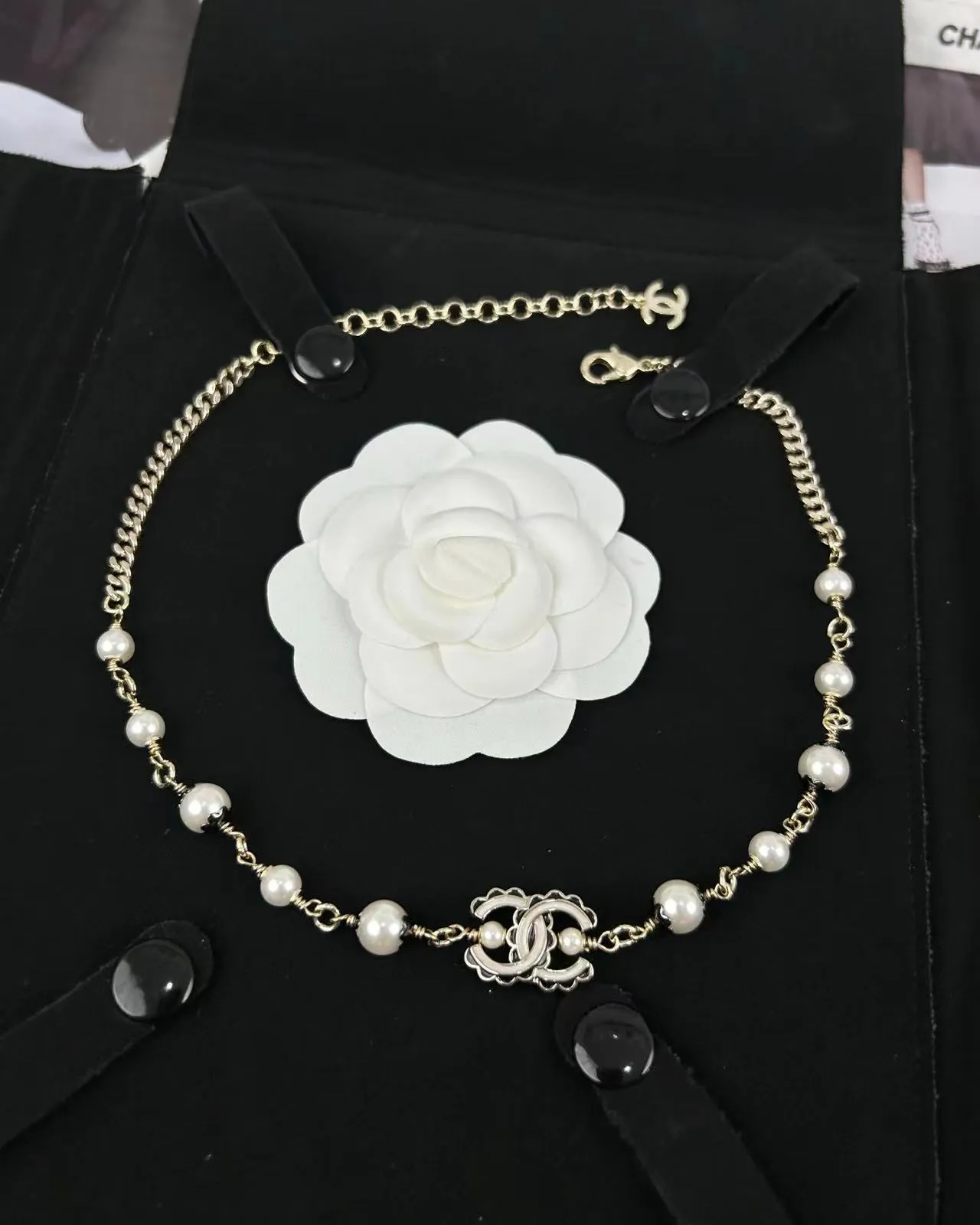 Chanel Bracelet de perles Or Blanc Chaîne Curb Perles de culture Bracelet 3