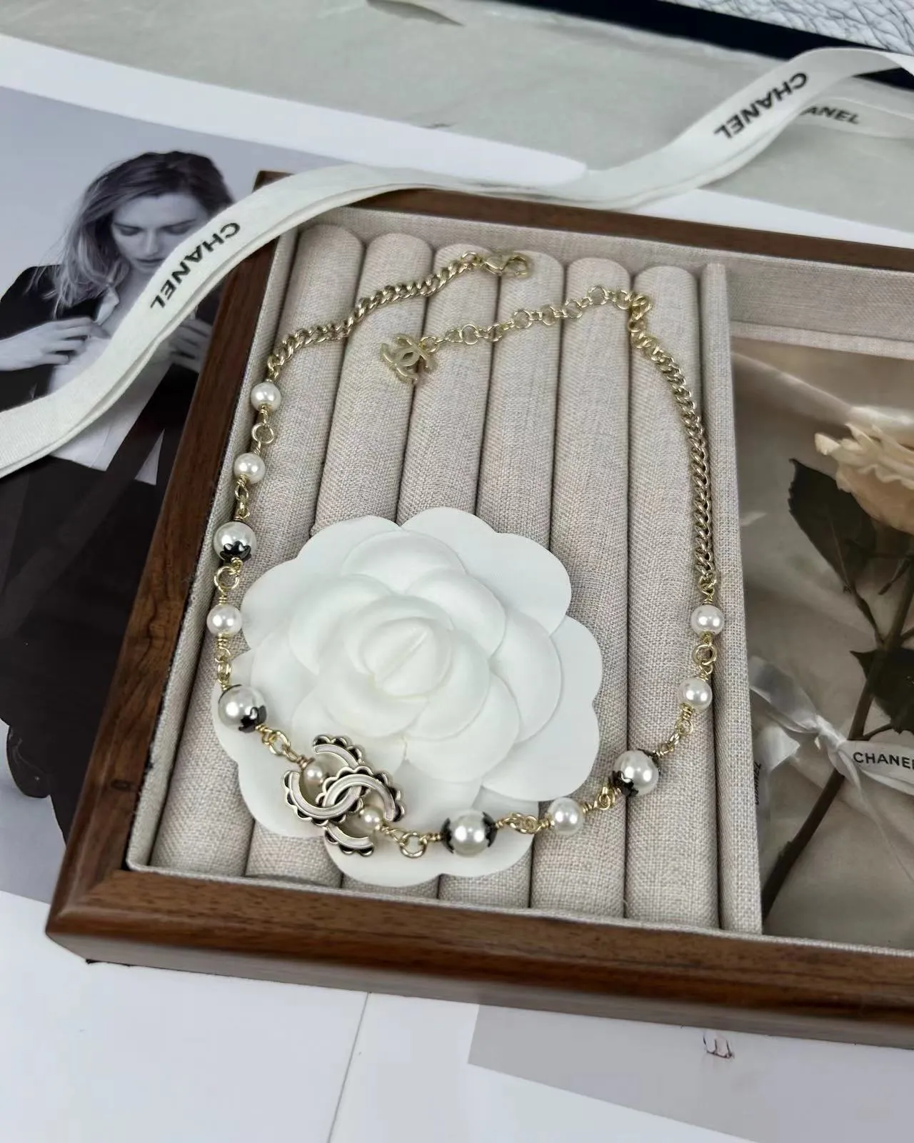 Chanel Bracelet de perles Or Blanc Chaîne Curb Perles de culture Bracelet 6
