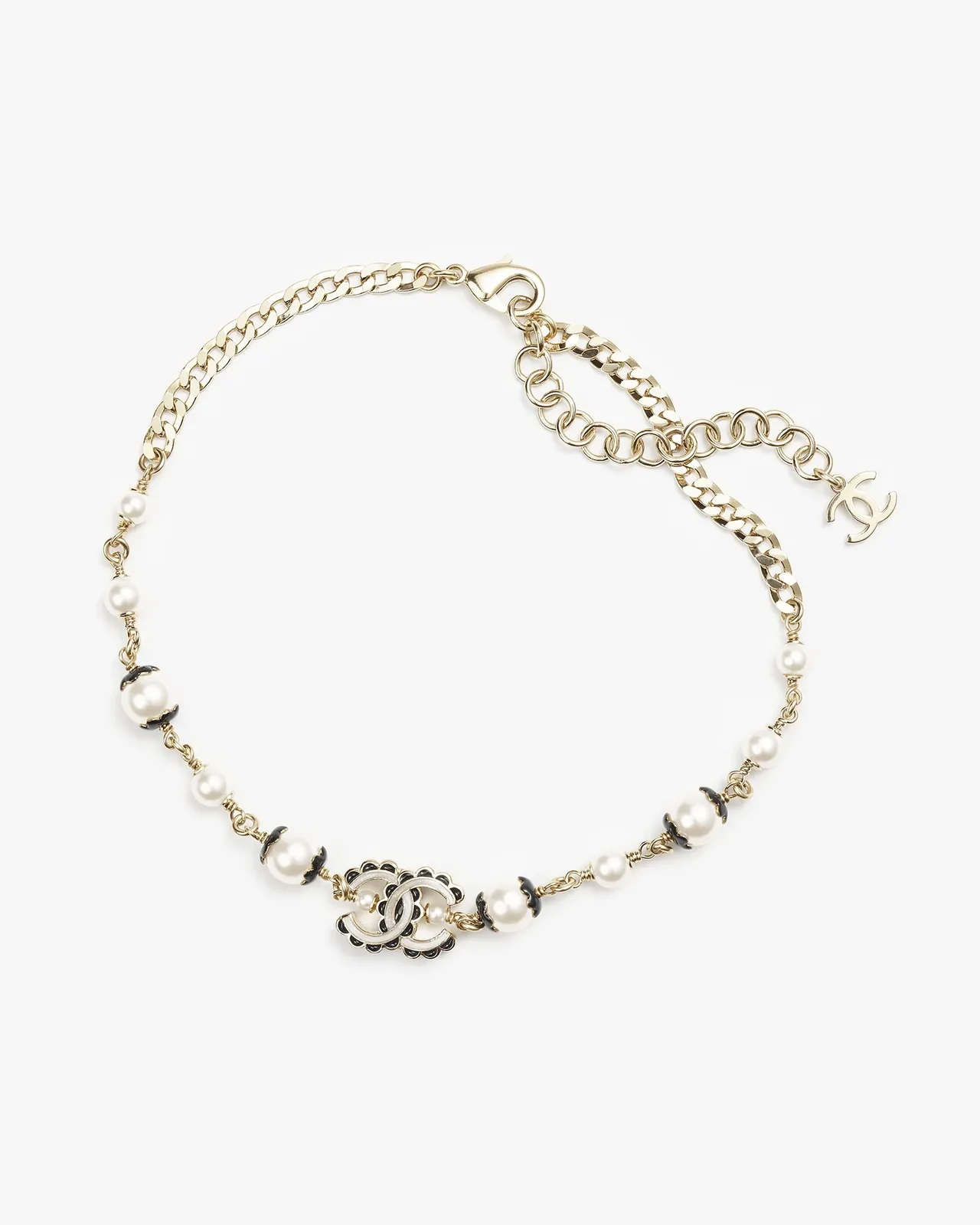 Chanel Bracelet de perles Or Blanc Chaîne Curb Perles de culture Bracelet 7