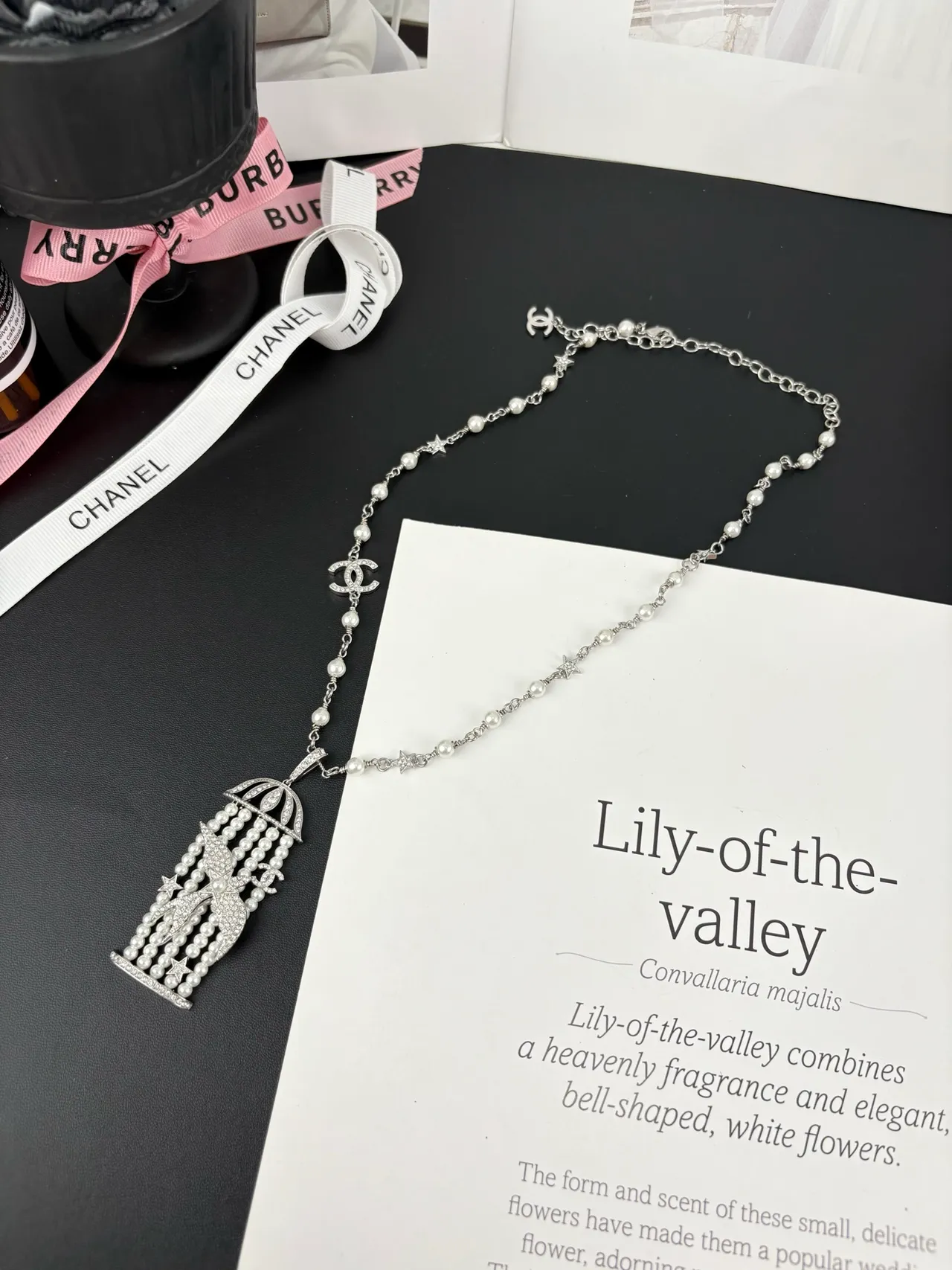 Chanel Silver White Chain Cultured Pearl Strands Necklace 4