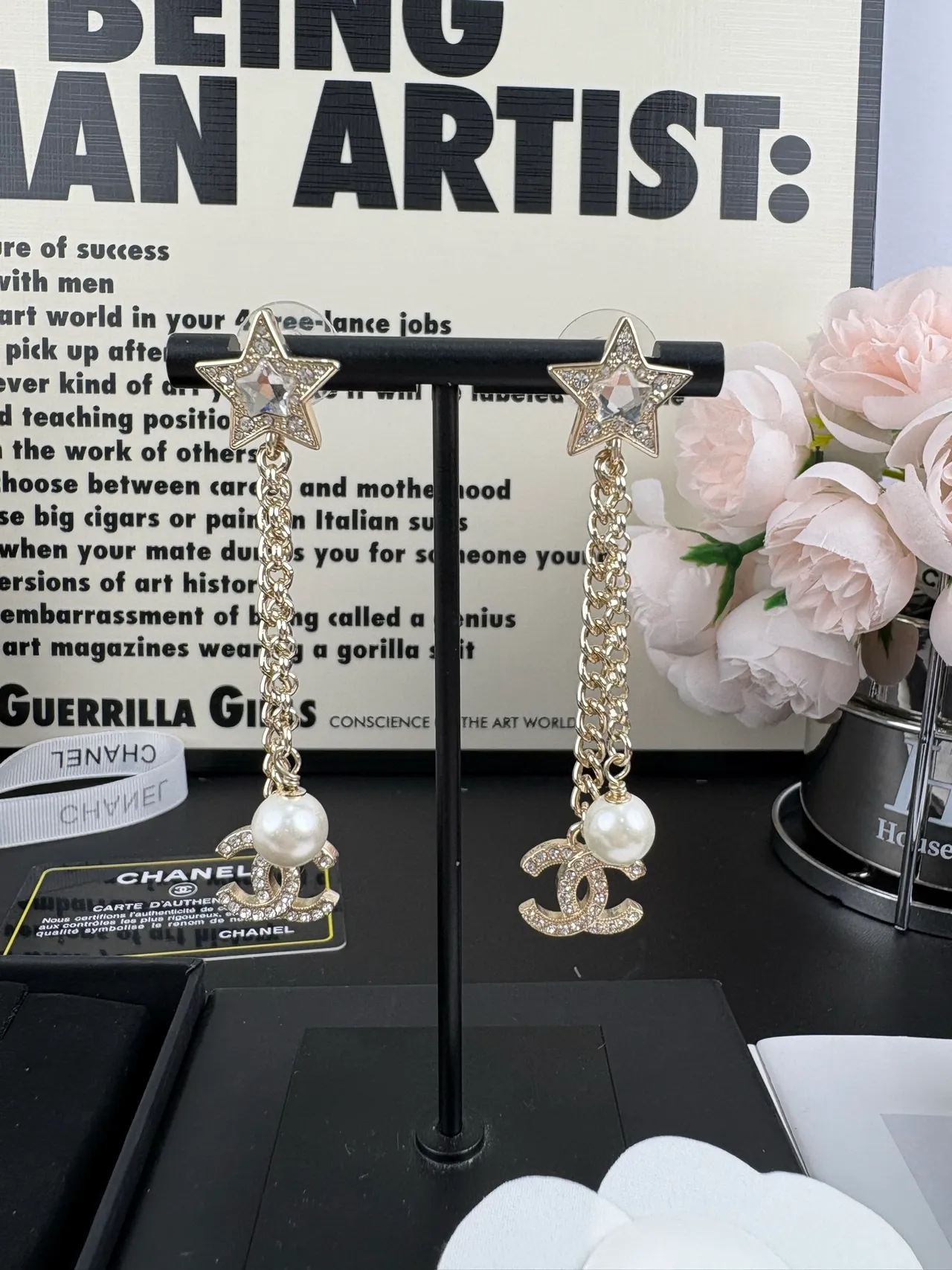 Chanel Star and CC Logo Pearl Drop Earrings 6